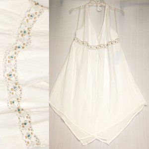 NWT Dotti White Gauze Boho Halter Dress Hankie Hem